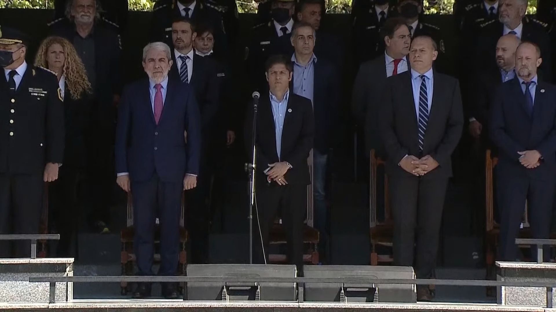 Kicillof junto a Anibal Fernández y Berni durante el acto.