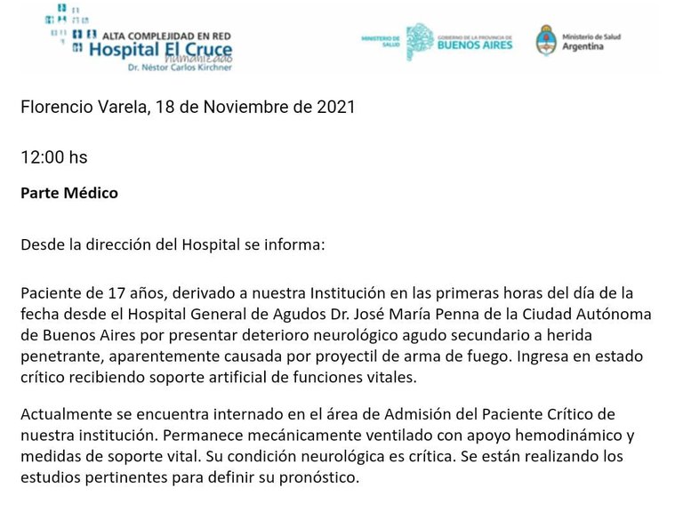 El último parte médico del jugador de Barracas, antes de la muerte.