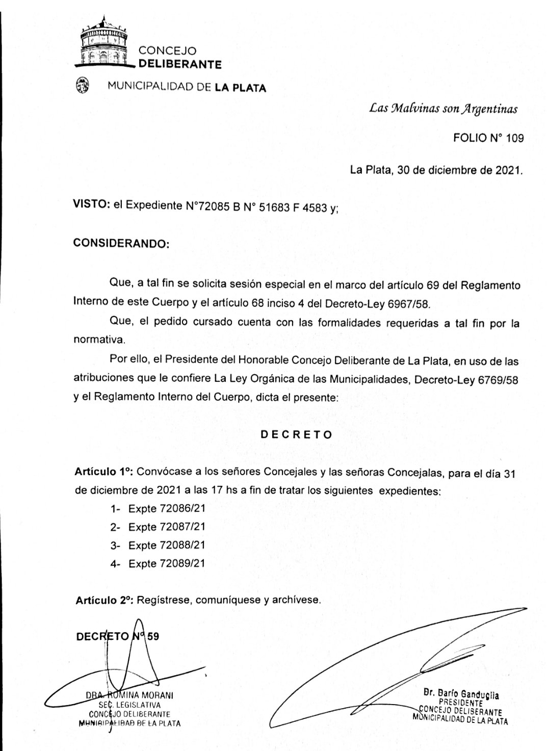 La convocatoria a la sesión especial por la mesa judicial. 