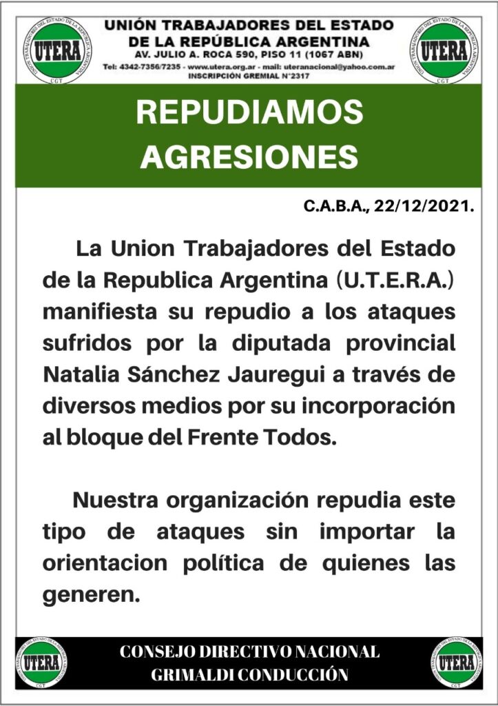 El apoyo de UTERA a Sánchez Jauregui. 