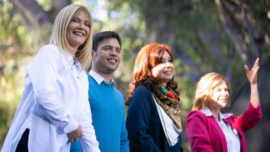 Florencia Saintout junto a Kicillof y Cristina Fernández en la campaña 2019, donde era candidata a intendenta de La Plata
