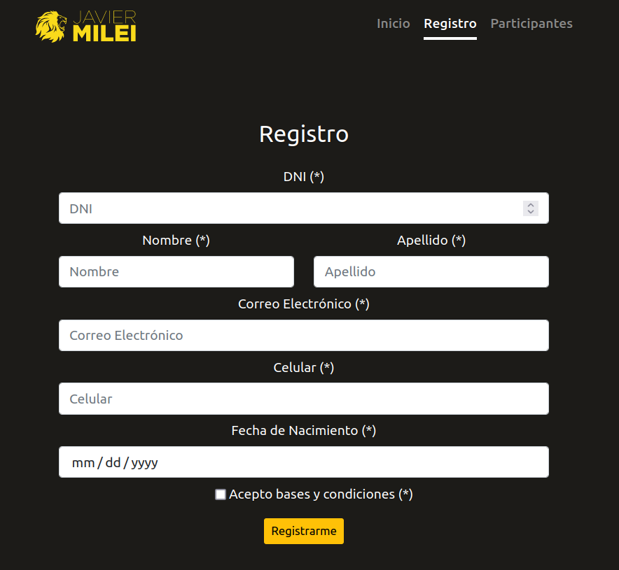 Los datos personas que se le pedirán a los participantes del sorteo de la dieta de Javier Milei.