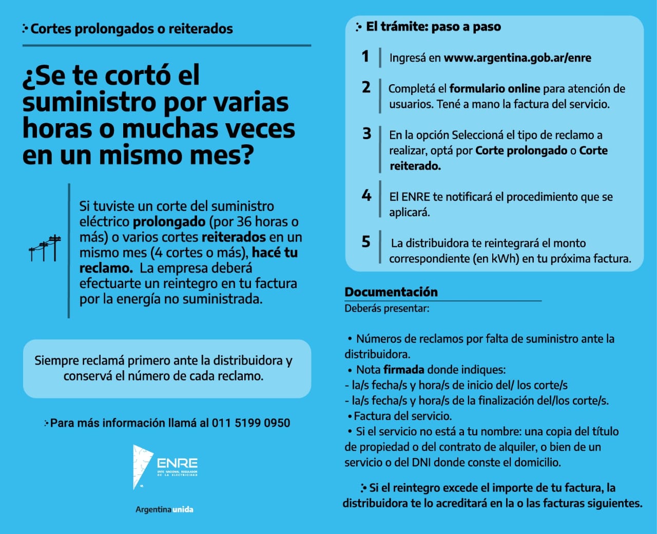 Las indicaciones del ENRE para hacer los reclamos. 