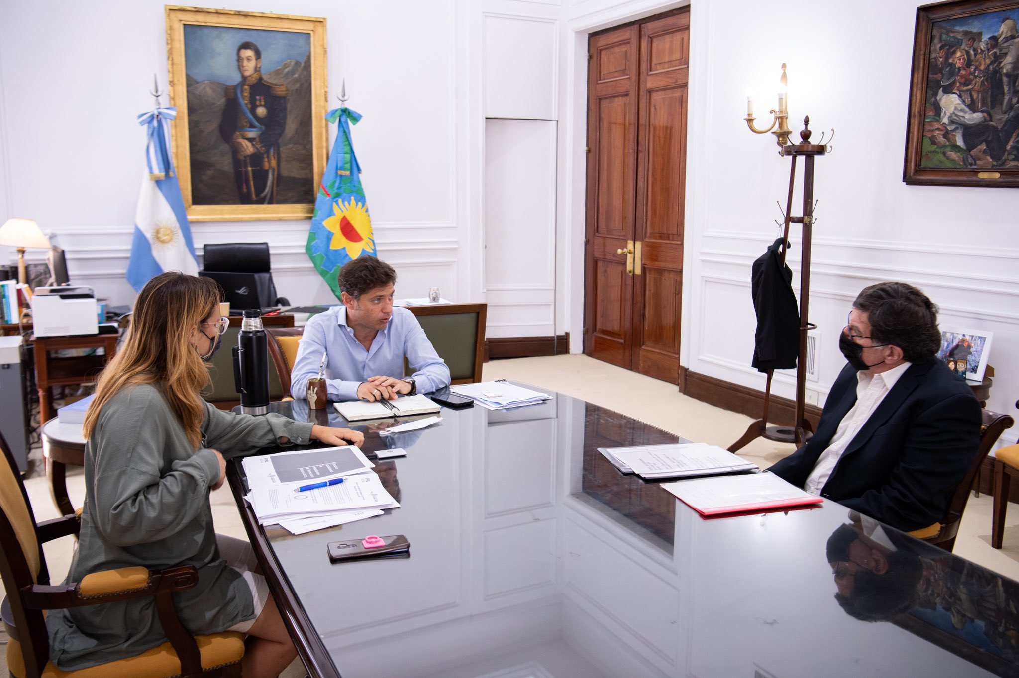 Inicio de clases. Axel Kicillof se reunió este jueves con el los ministros Alberto Sileoni y Mara Ruiz Malec.  