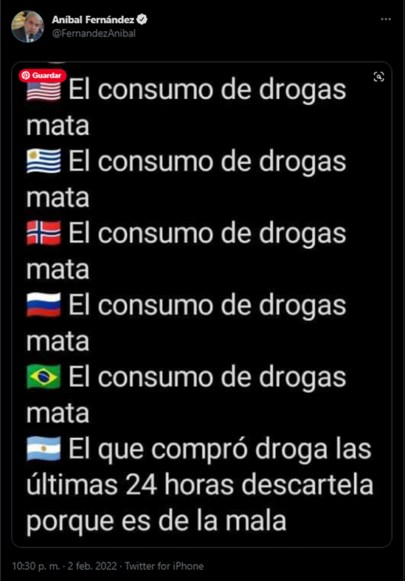 El tuit publicado por Fernández que horas después borró.
