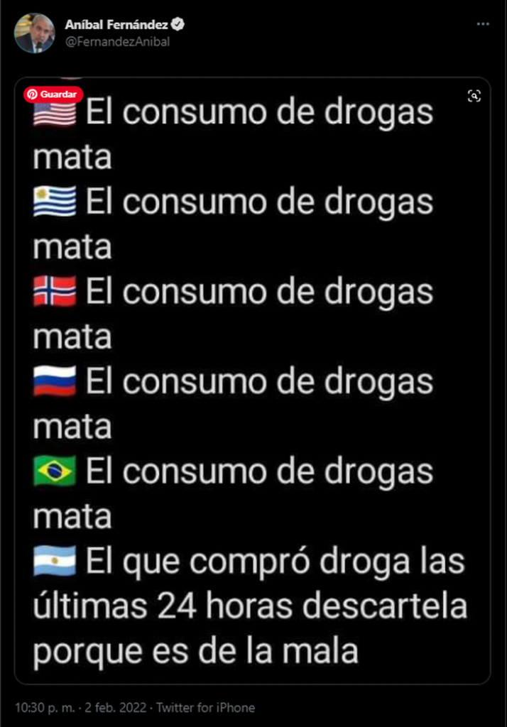 El tuit publicado por Fernández que horas después borró. 