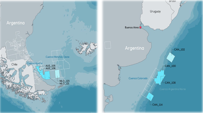 Las áreas donde se llevarían a cabo la explotación petrolera en el Mar Argentino.