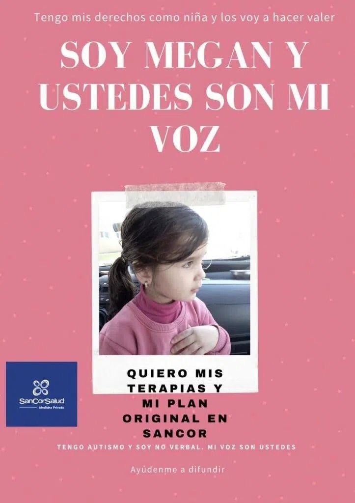 La familia de Megan solicita a Sancor  salud que de cobertura de terapias para la niña con autismo. 