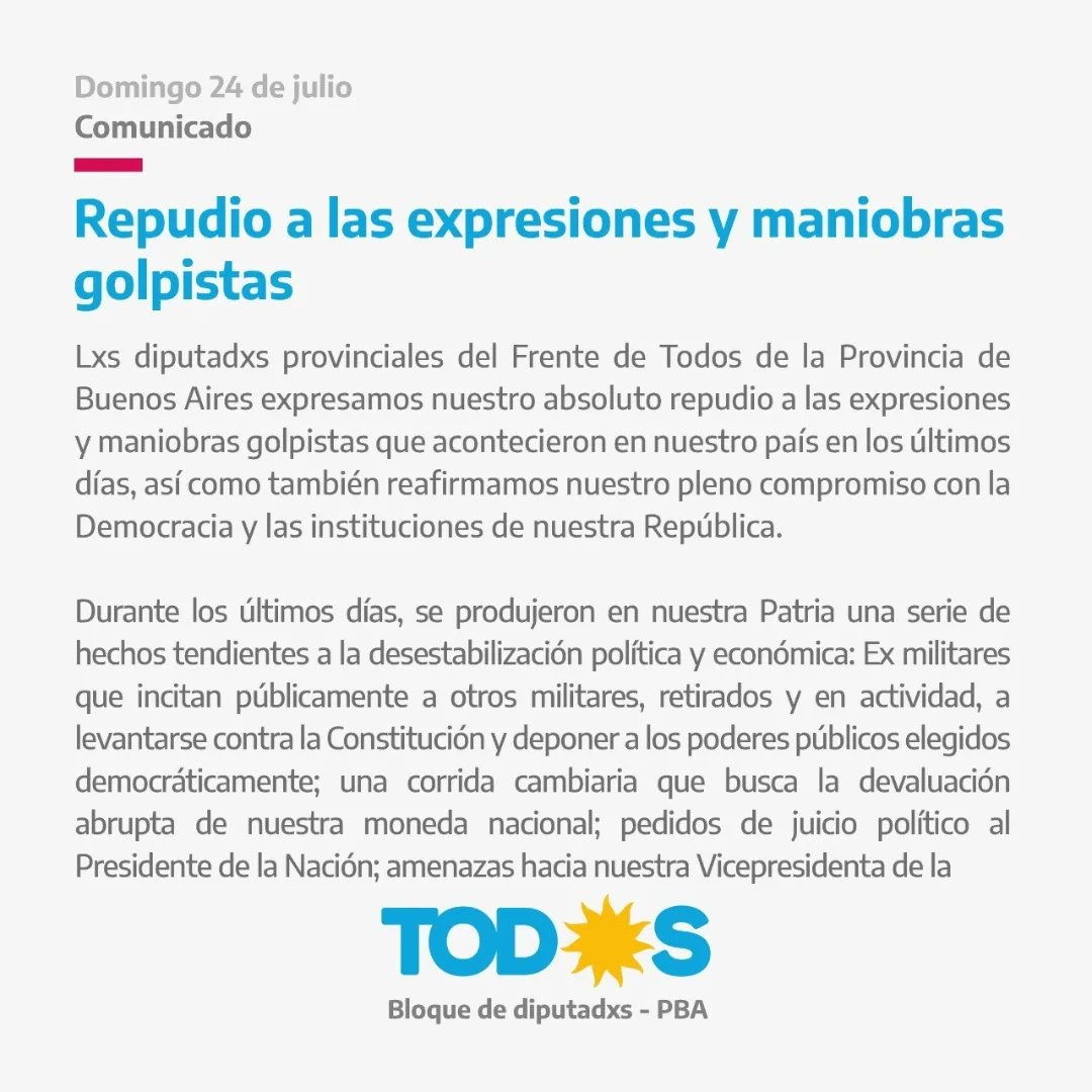 Los diputados del Frente de Todos repudiaron las "maniobras golpistas". 