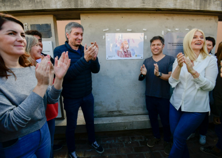 Axel Kicillof, Máximo Kirchner y Verónica Magario en el traspaso de la administración del museo Evita de Los Toldos a la Provincia. 