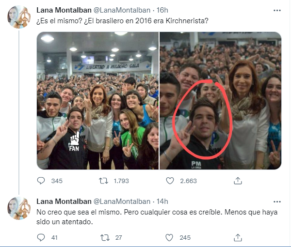 Ignacio Barbieri, miembro de Peronismo Militante, desmintió ser el agresor de Cristina Kirchner después de que circularan fotos suyas en la que lo “confundían” con Fernando Sabag Montiel.
