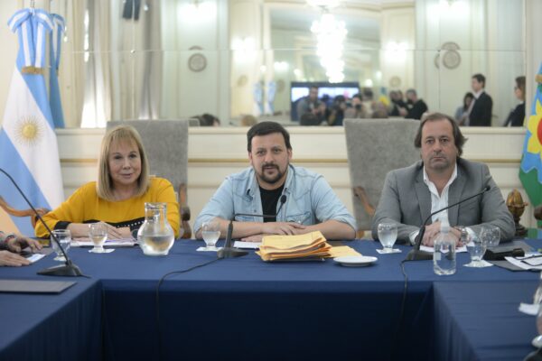 Los senadores de ACA, Nidia Moirano (Juntos), Emmanuel González Santalla (FdT) y Gustavo Soos (FdT).