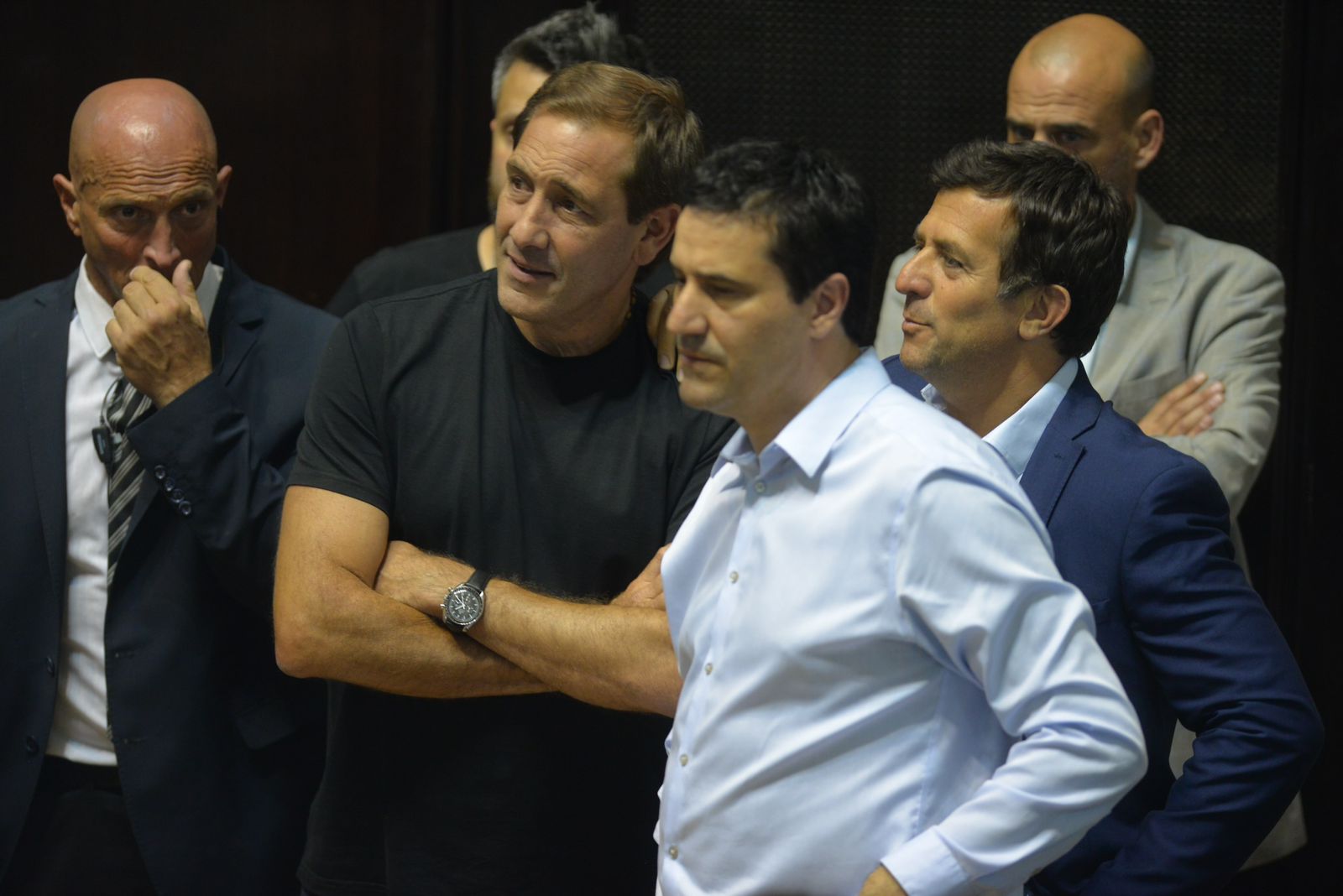 Los negociadores de Juntos, el intendente Julio Garro, y los jefes de bloques, Maximiliano Abad y Christian Gribaudo.