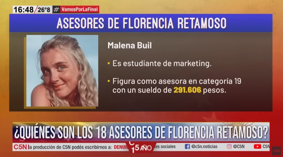 Otra de las presuntas asesoras de Florencia Retamoso que cobraría unos $291 mil mensuales.