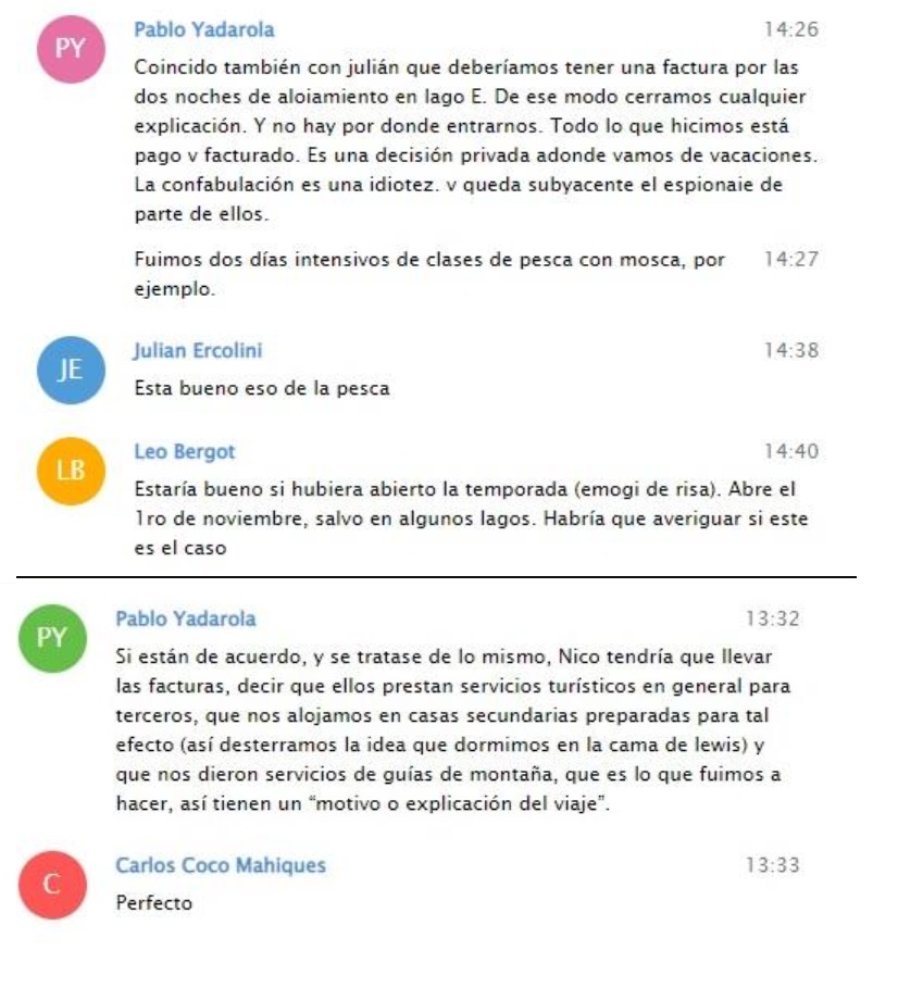 Parte de los chats que se filtraron sobre el escándalo del Lago Escondido.
