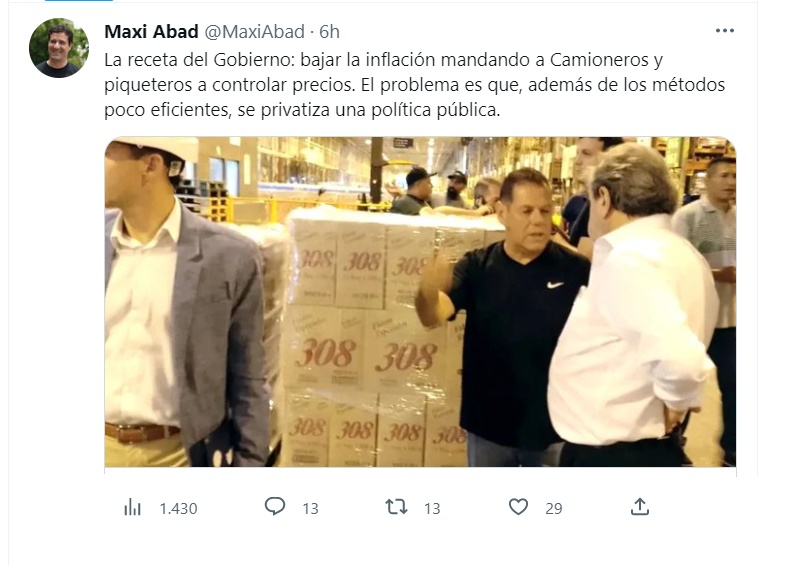 El diputado bonaerense de Juntos, Maximiliano Abad, criticó al Gobierno por los controles de precios.