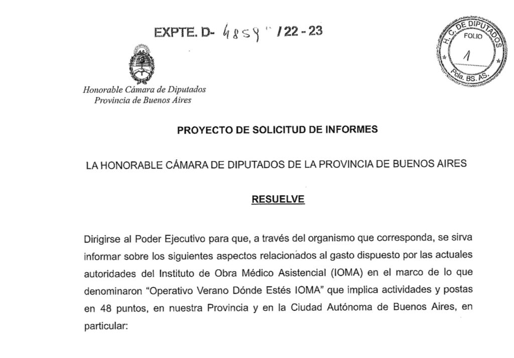El pedido de iformes de Frangul sobre los kits playeros del IOMA.