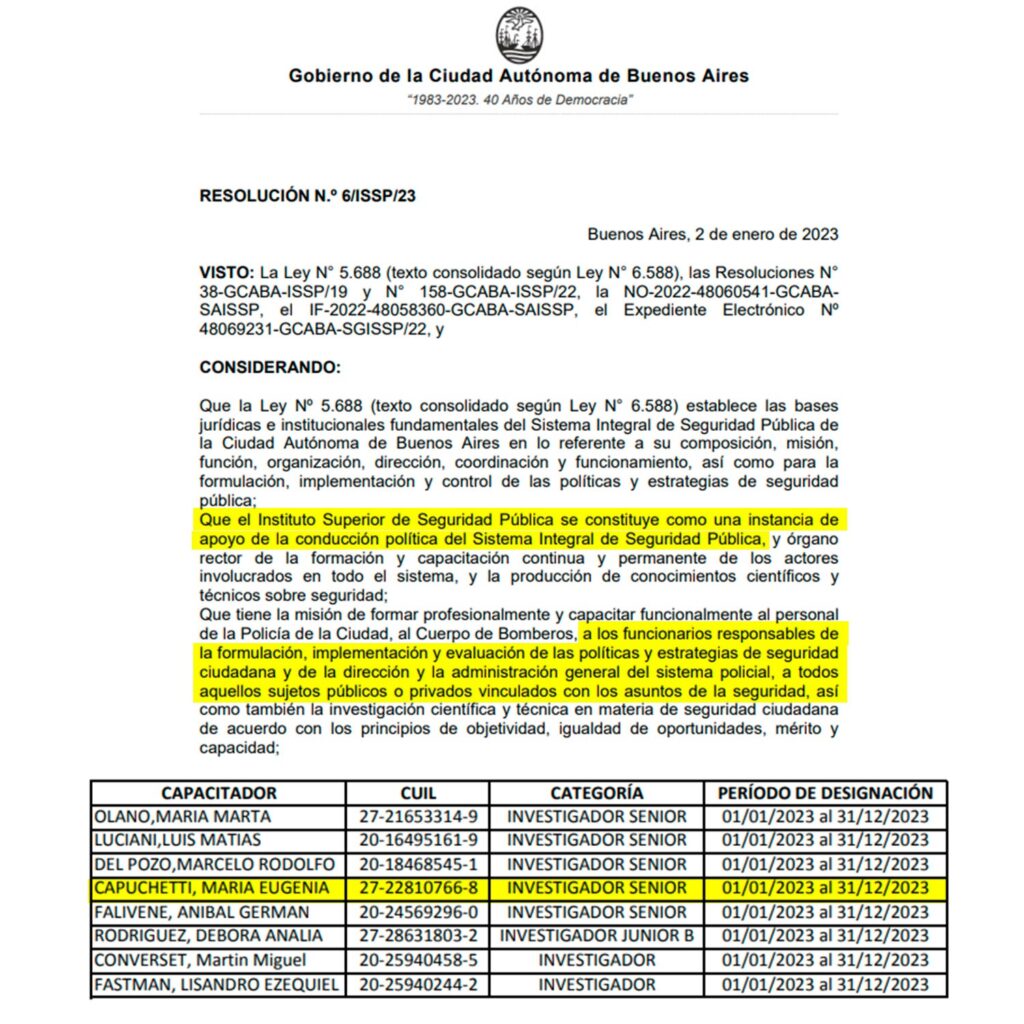 Capuchetti es empleada de Marcelo D'Alessandro dentro de la estructura del Gobierno porteño.