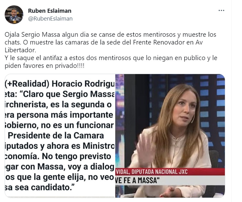 El mensaje de Eslaiman para Larreta y Vidal por criticar a Massa. 