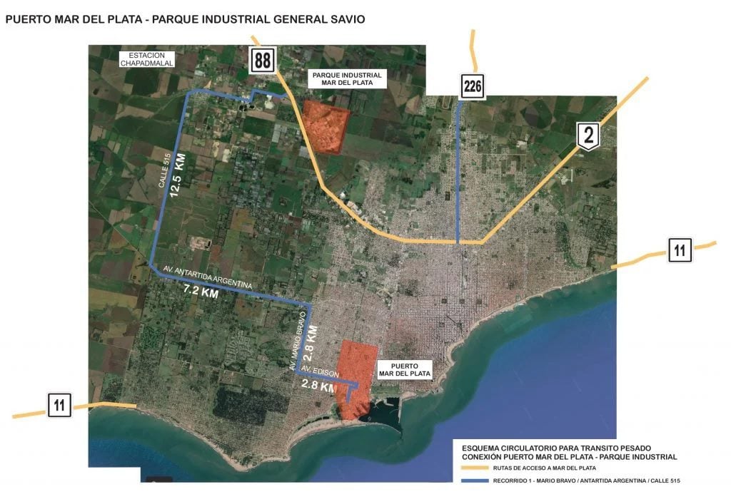 Mapa de repavimentación de Circunvalación en Mar del Plata. 