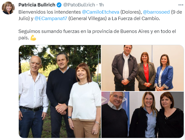 Bullrich confirmó este domingo que tres intendentes del interior bonaerense se sumarán a sus filas.