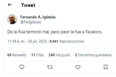 La chicana del diputado Fernando Iglesias a Larreta que luego eliminó.