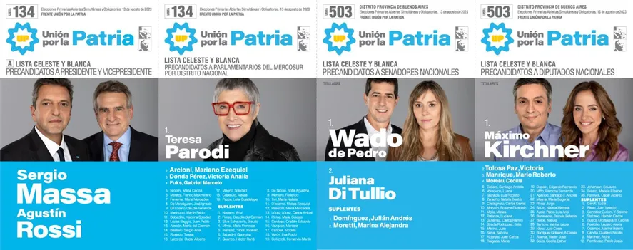 La boleta de Unión por la Patria para las próximas PASO, con Sergio Massa y Agustín Rossi a la cabeza