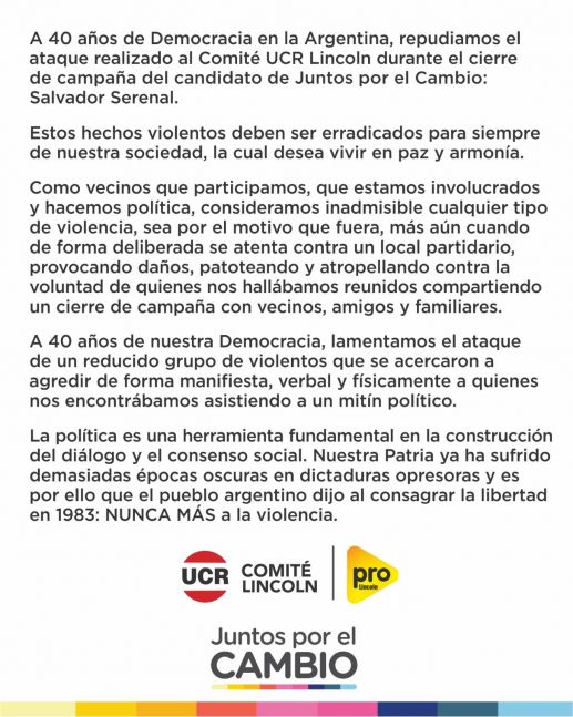 El comunicado oficial de la UCR de Lincoln.