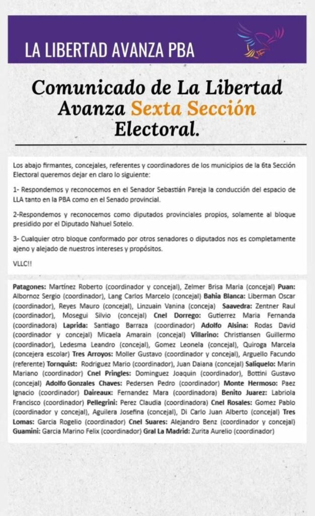Legislatura bonaeernse: los apoyos de la Sexta a los bloques de Pareja y Sotelo.