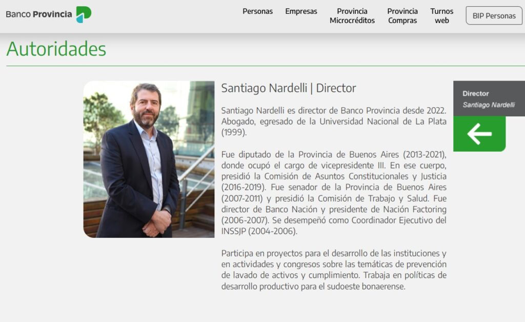 Santiago Nardelli tambien se atornilla al directorio del Banco Provincia.