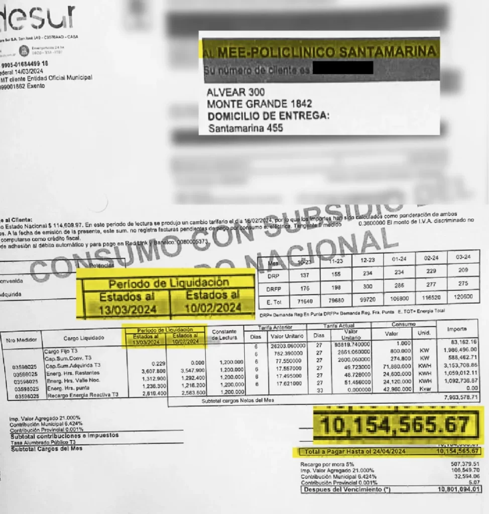 El intendente de Esteban Echevarría denunció que la factura por $10.000.000 pone en riesgo al hospital municipal.