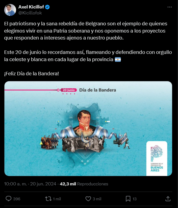 El posteo de Axel Kicillof con el que rechazó la convocatoria de Javier Milei.