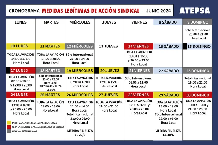 El cronograma de paros que anunció ATEPSA.