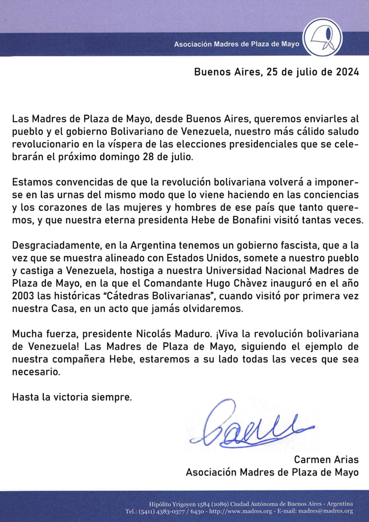 Elecciones en Venezuela: el comunicado de las Abuelas de Plaza de Mayo.