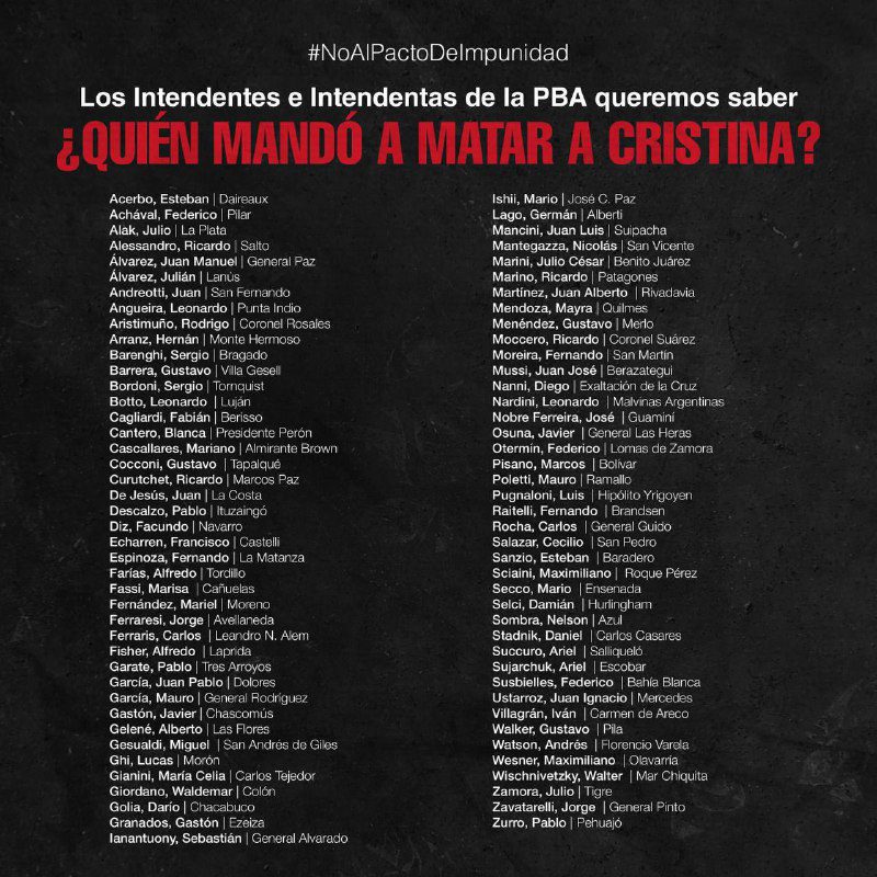 Intendentes de Unión por la Patria de la provincia de Buenos Aires pidieron justicia por el intento de magnicidio a Cristina Kirchner.