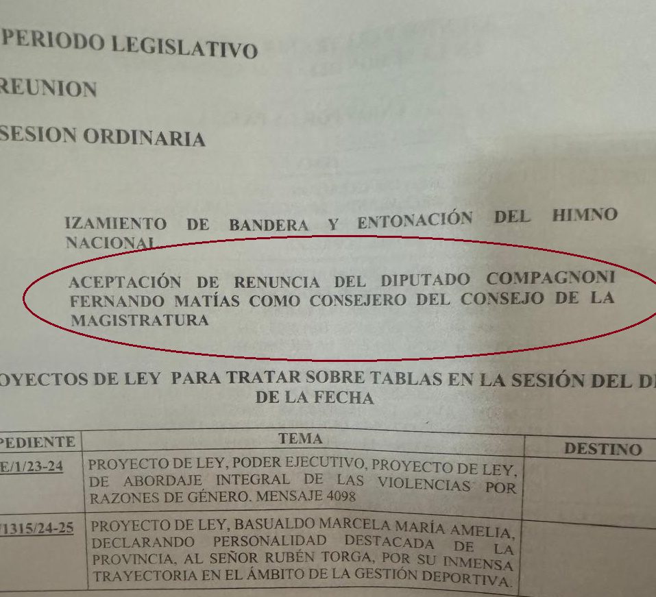 La renuncia de Fernando Compagnoni al Consejo de la Magistratura.