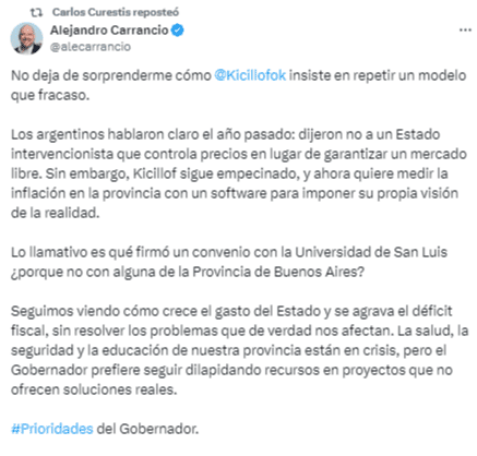 Curestis sobre el INDEC bonaerense de Kicillof