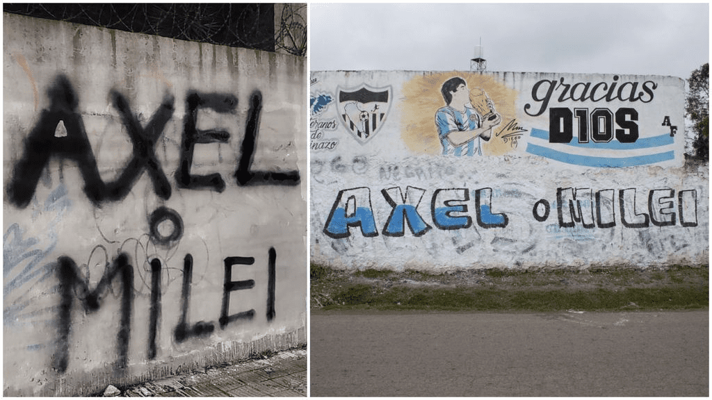 En sintonía con la campaña de Larroque, cada vez son más las pintadas "Axel o Milei". 