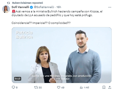 El mensaje de Sofía Vanelli contra Bullrich por el caso Kiczka.