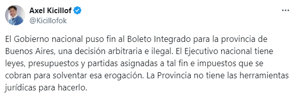 Kicillof arremetió contra Milei por la eliminación de la Red SUBE.