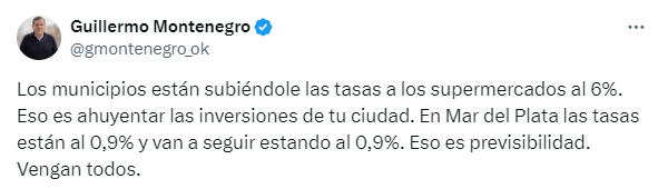 Montenegro criticó a sus pares por el aumento a las tasas municipales.