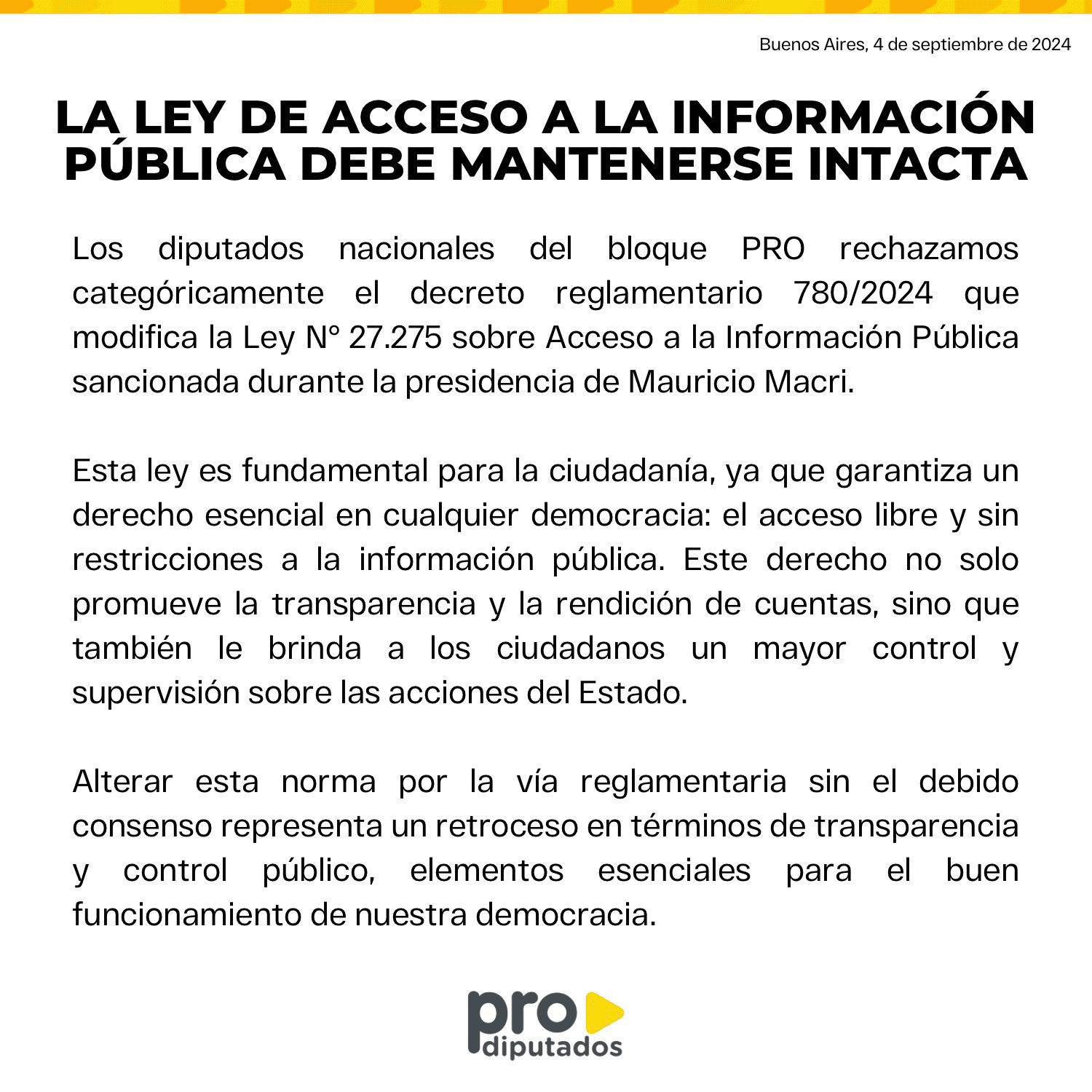 Diputados nacionales del PRO repudiaron el DNU de Milei que restringe el acceso a la información pública.