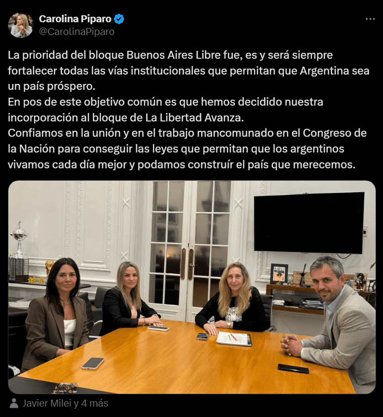 El posteo de Píparo, al anunciar su regreso a La Libertad Avanza. 