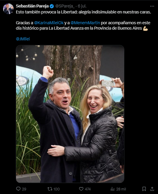 Paeja y Karina Milei en uno de los actos de La Libertad Avanza bonaerense.