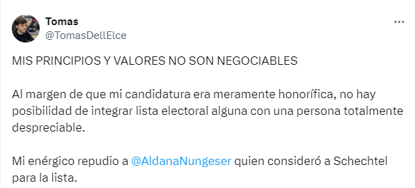 Tomás Dell'elce, candidato para la Asamblea Universitaria de la Universidad Nacional del Sur por la lista de La Libertad Avanza, presentó su renuncia tras conocer los delitos de sus pares en la plataforma electoral.