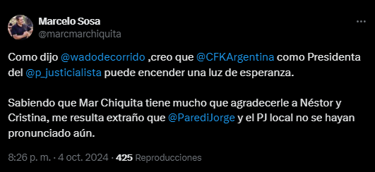 Marcelo Sosa envió un mensaje al interior del PJ local.