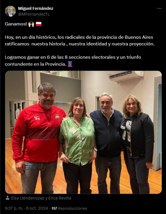 Miguel Fernández celebró el triunfo en las elecciones de la UCR bonaerense.