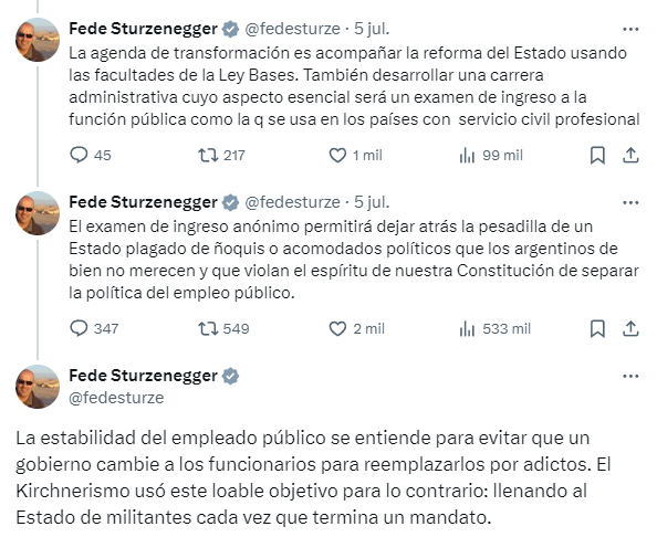 Respaldado por Milei, Sturzenegger avanzará con los exámenes de idoneidad y las jubilaciones masivas para los estatales.