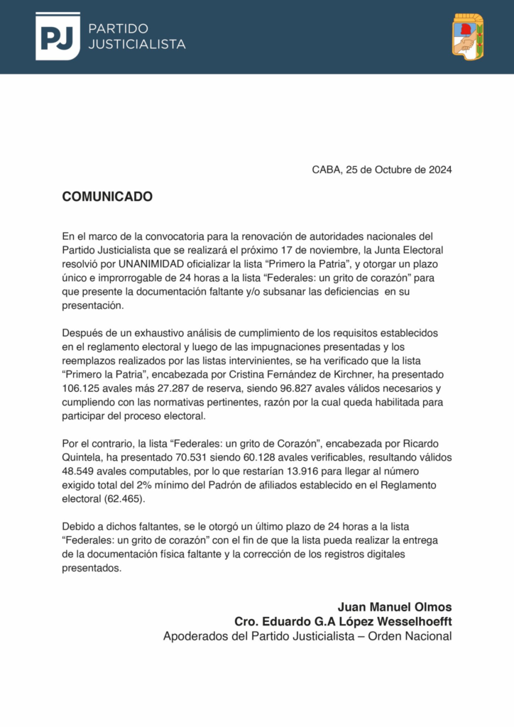 Resolución de la Junta Electoral sobre la lista de Ricardo Quintela.