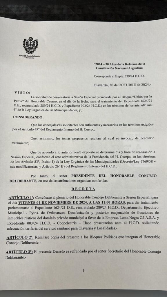 El HCD de Olavarría aprobó la venta de una calle a Loma Negra y el concejal del PRO, Hilario Galli, denunció fue “una clase magistral de kirchnerismo explícito”.